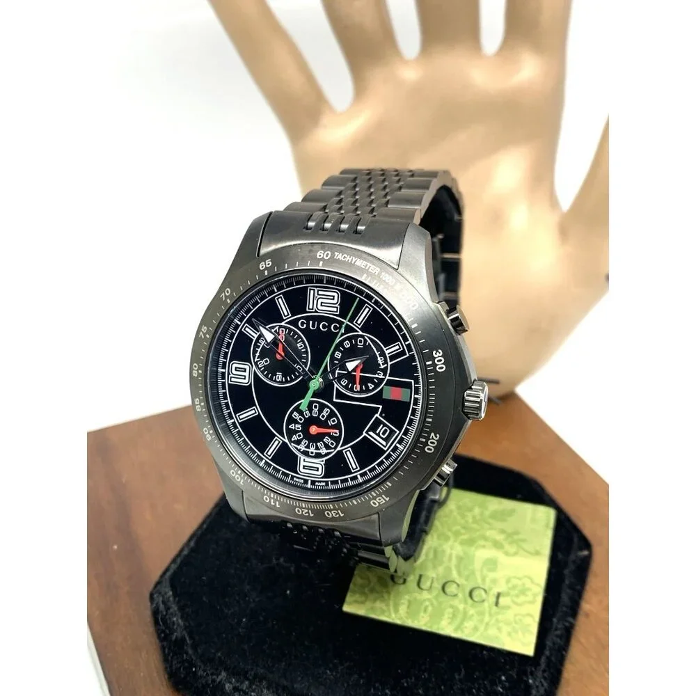 Gucci Men's Watch YA126217 G-Timeless Swiss Quartz Chronograph Black Steel 46mm